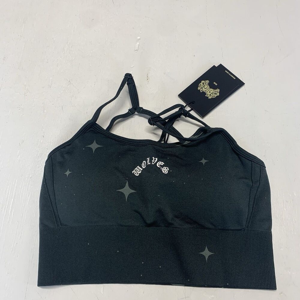 NEW Darc Sport Black Sports Bra with Stars  CHOPPER EVERSON HUXLEY SEAMLESS Sz L